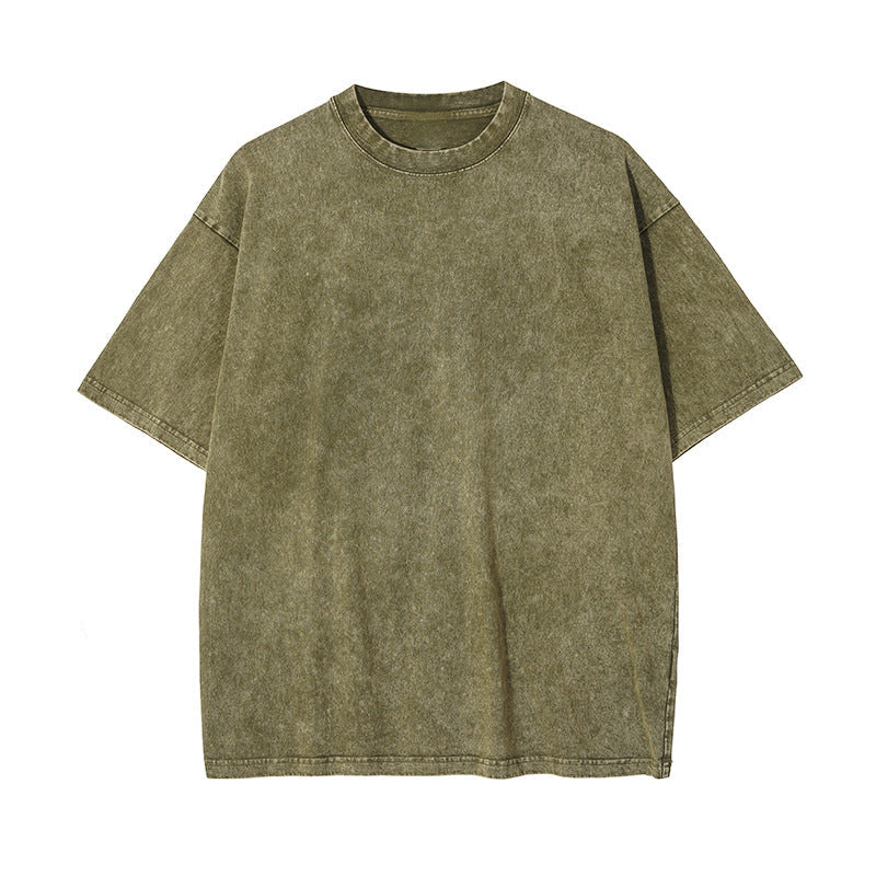 Camiseta de Algodón con Efecto Lavado – Corte Amplio · Verde grisáceo