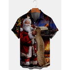 Camisa Navideña de Manga Corta con Estampado Efecto 3D – 10 Diseños · Papá Noel con lista