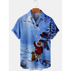 Camisa Navideña de Manga Corta con Estampado Efecto 3D – 10 Diseños · Papá Noel en paisaje nevado