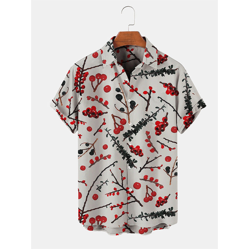 Camisa Navideña de Manga Corta con Estampado Efecto 3D – 10 Diseños · Bastones y ramas navideñas