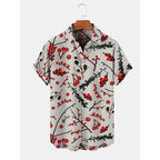 Camisa Navideña de Manga Corta con Estampado Efecto 3D – 10 Diseños · Bastones y ramas navideñas