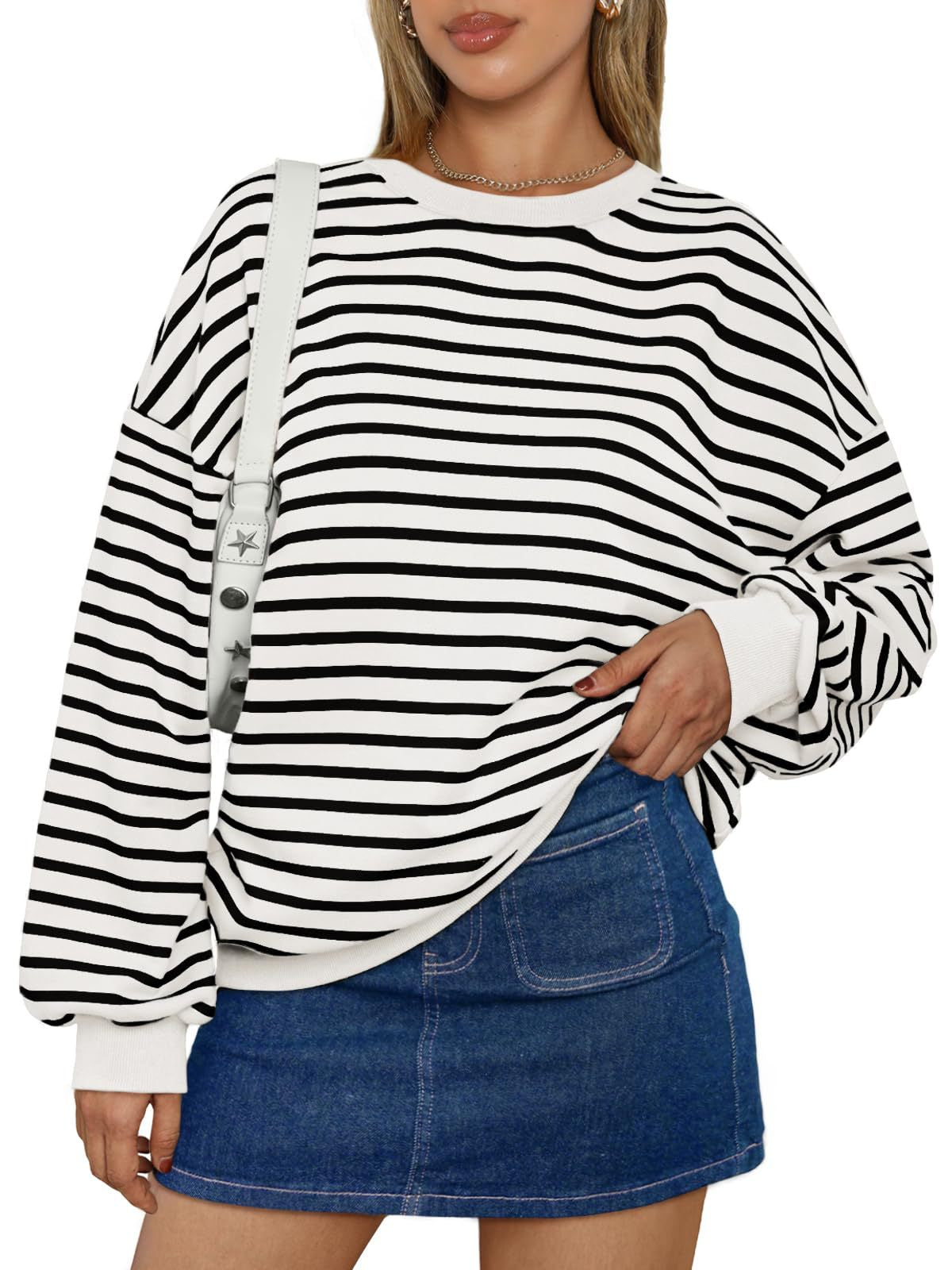 Sudadera Oversize de Rayas Multicolor · Blanco