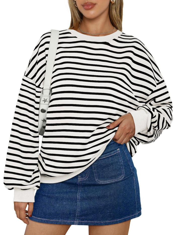 Sudadera Oversize de Rayas Multicolor · Blanco