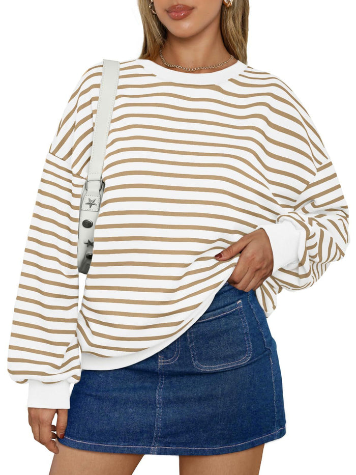 Sudadera Oversize de Rayas Multicolor · Caqui
