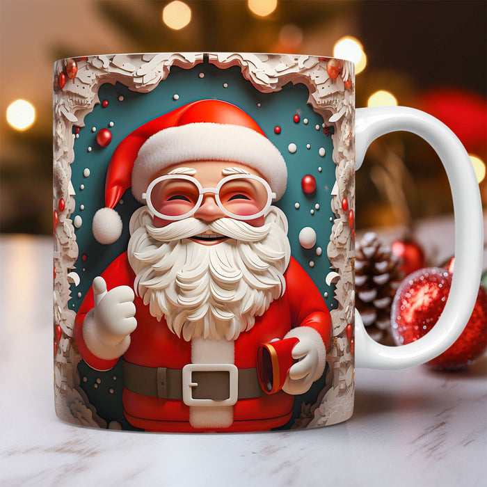 Taza de Papá Noel con Estampado Efecto 3D – 325 ml · Papá Noel con gafas